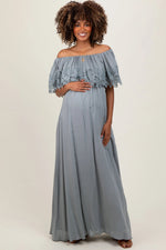 Sage Lace Off Shoulder Maternity Maxi Dress - Shoulder, Dress, Formal wear, Gown, Fashion | Everetts Place