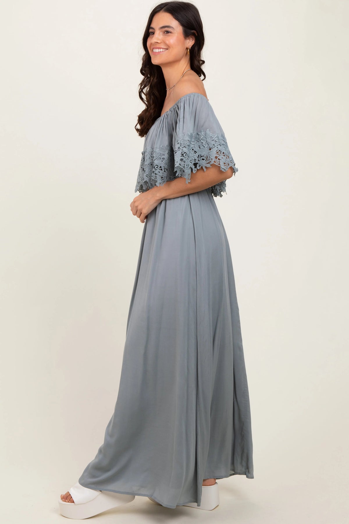 PinkBlush Sage Lace Off Shoulder Maxi Dress - 