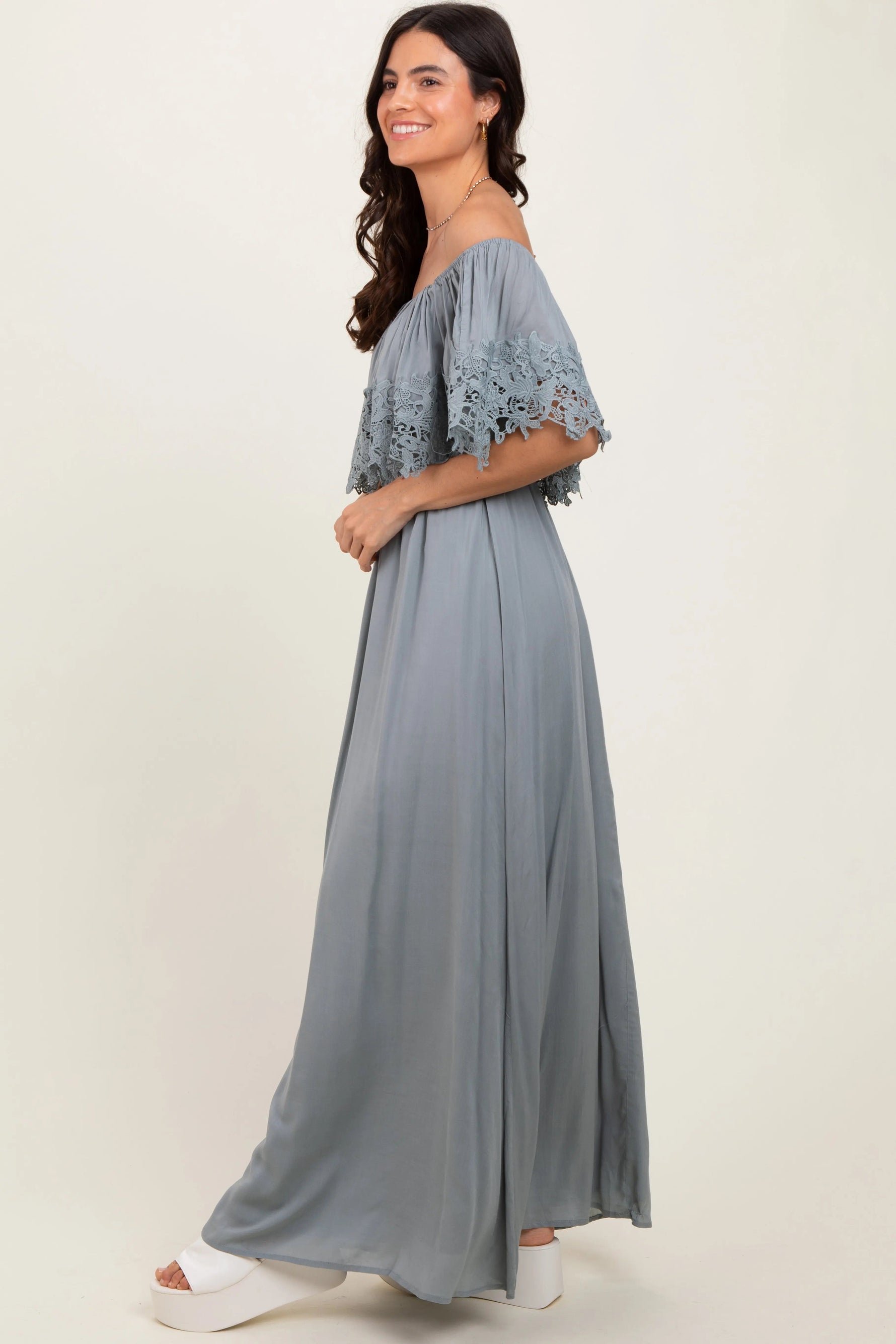 PinkBlush Sage Lace Off Shoulder Maxi Dress - 