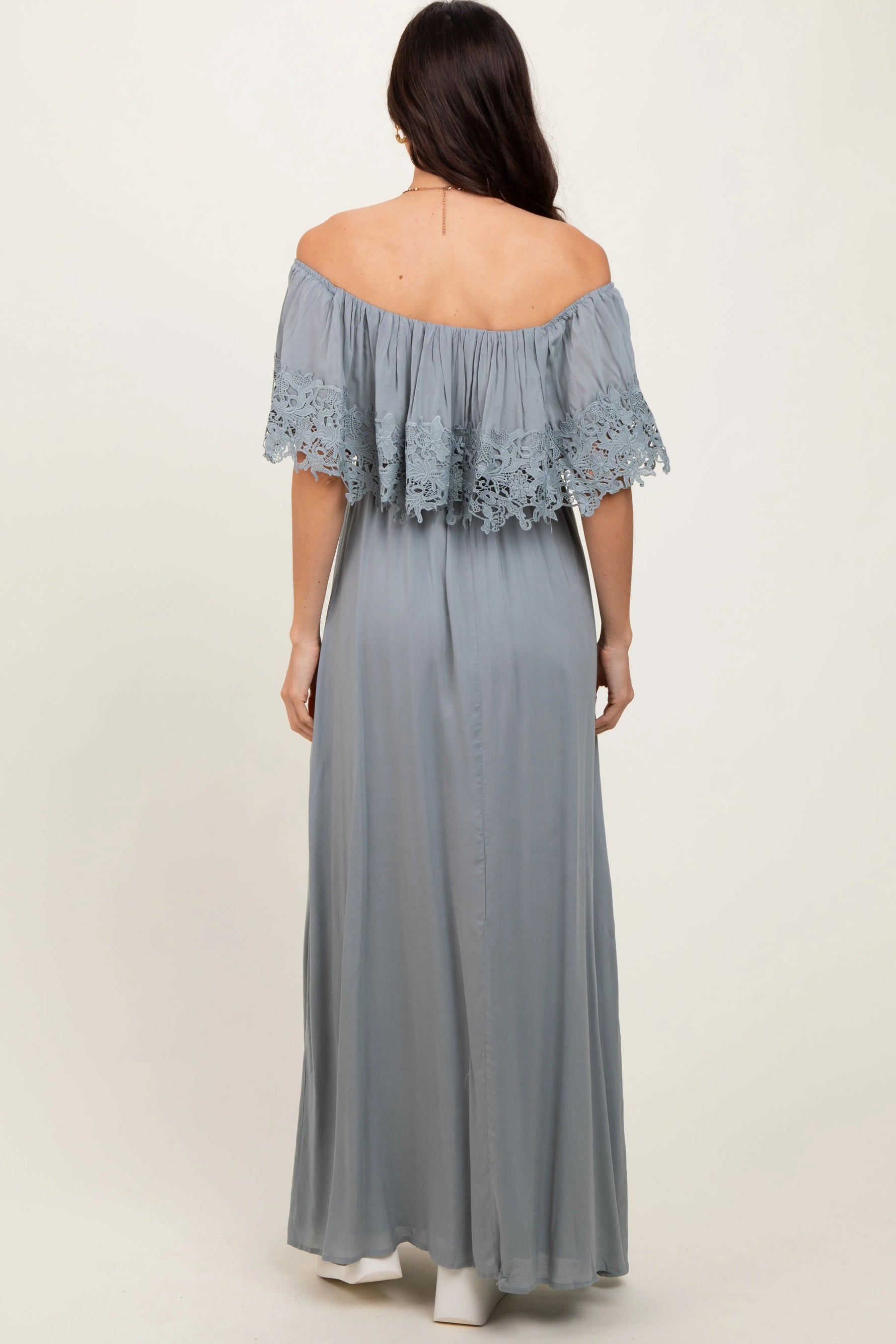 PinkBlush Sage Lace Off Shoulder Maxi Dress - 