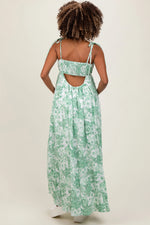 PinkBlush Sage Leaf Print Sleeveless Open Back Smocked Maternity Maxi Dress - 