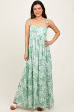 PinkBlush Sage Leaf Print Sleeveless Open Back Smocked Maternity Maxi Dress - 