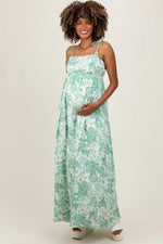 PinkBlush Sage Leaf Print Sleeveless Open Back Smocked Maternity Maxi Dress - 