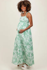 PinkBlush Sage Leaf Print Sleeveless Open Back Smocked Maternity Maxi Dress - 