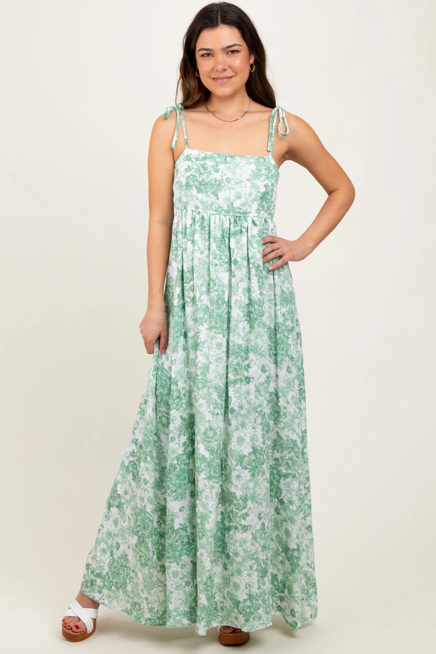 PinkBlush Sage Leaf Print Sleeveless Open Back Smocked Maxi Dress - 