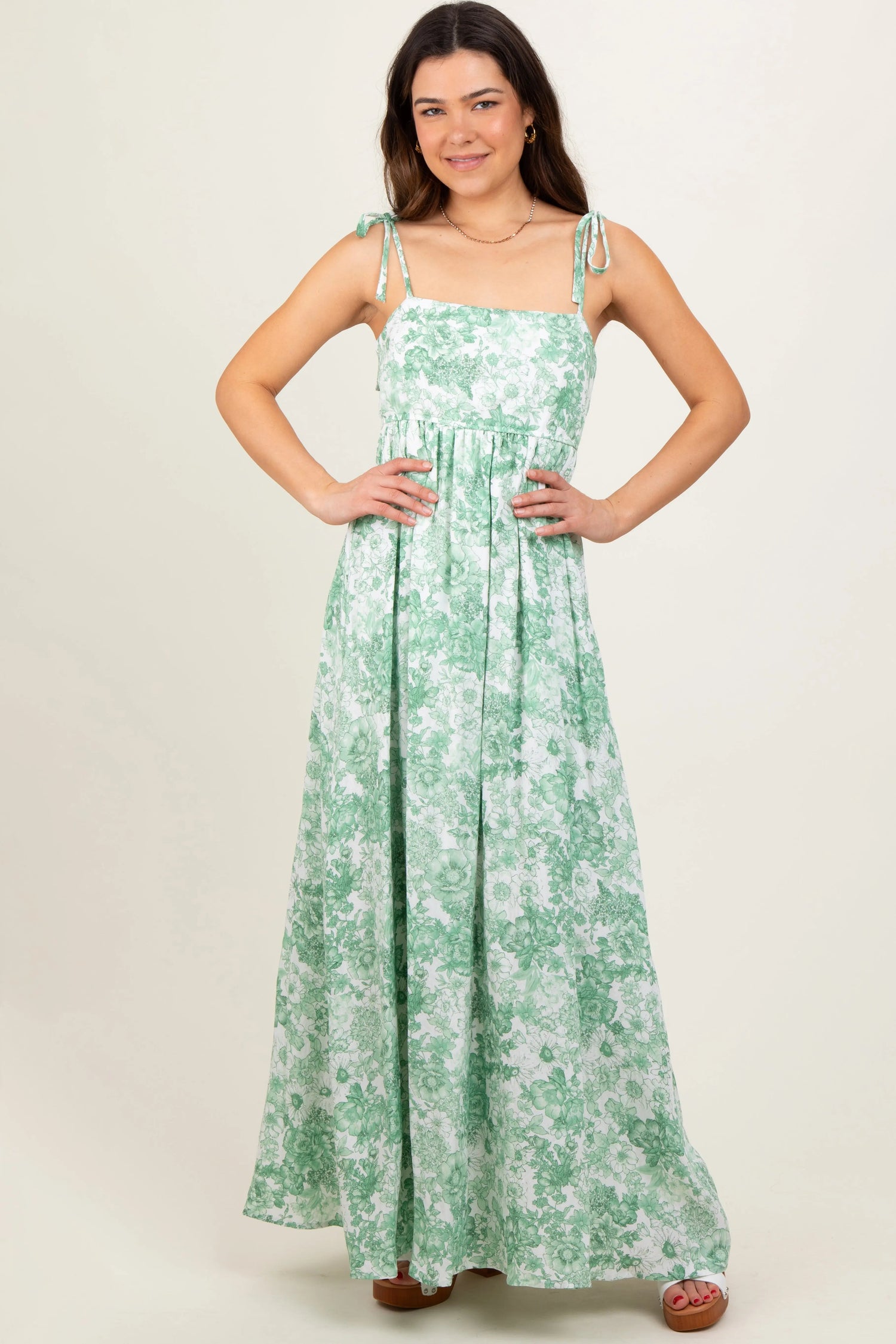 PinkBlush Sage Leaf Print Sleeveless Open Back Smocked Maxi Dress - 