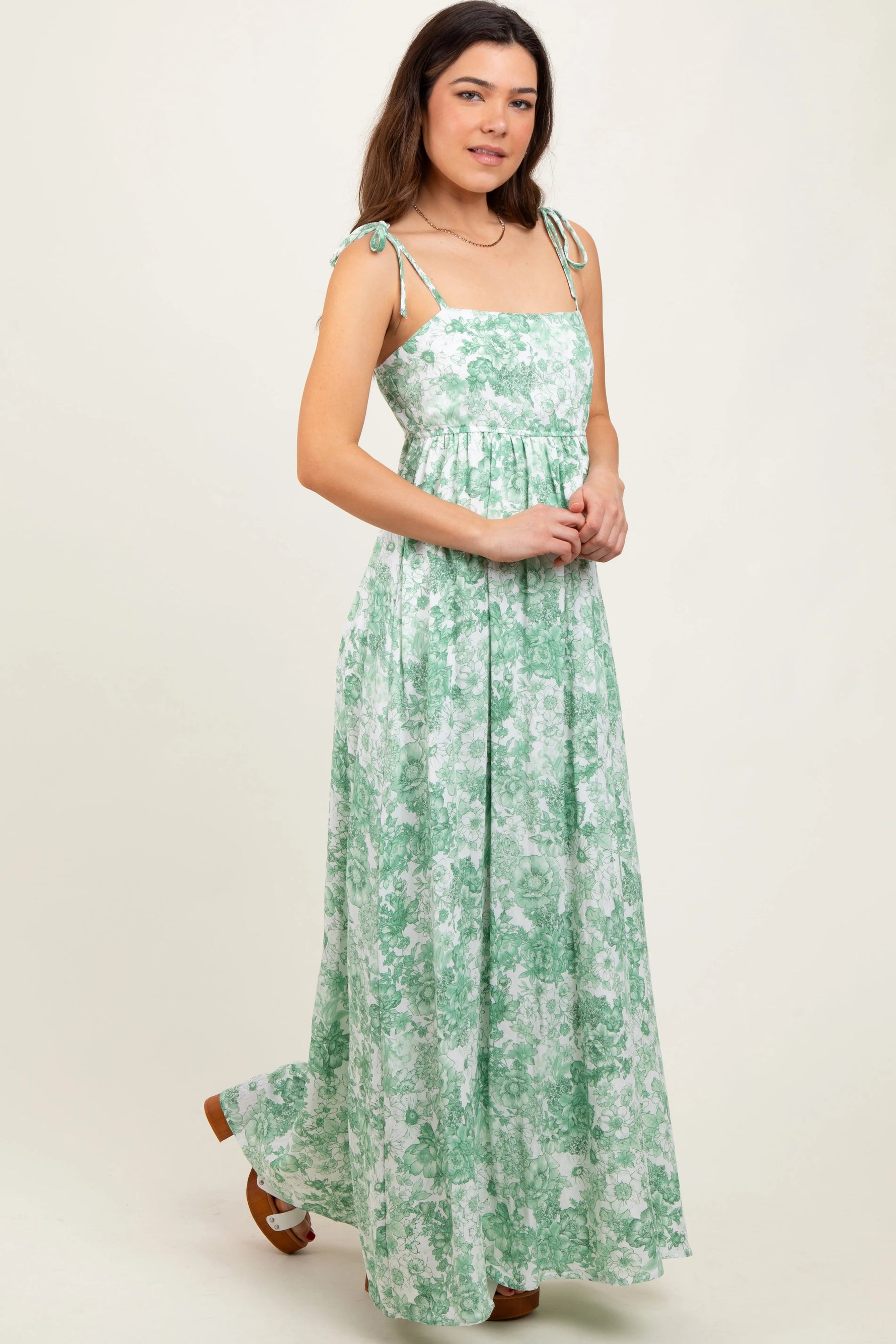 PinkBlush Sage Leaf Print Sleeveless Open Back Smocked Maxi Dress - 