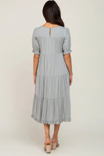 PinkBlush Sage Midi Dress with Ruffle Hem and Pockets for Stylish Women - 