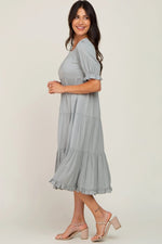 PinkBlush Sage Midi Dress with Ruffle Hem and Pockets for Stylish Women - 