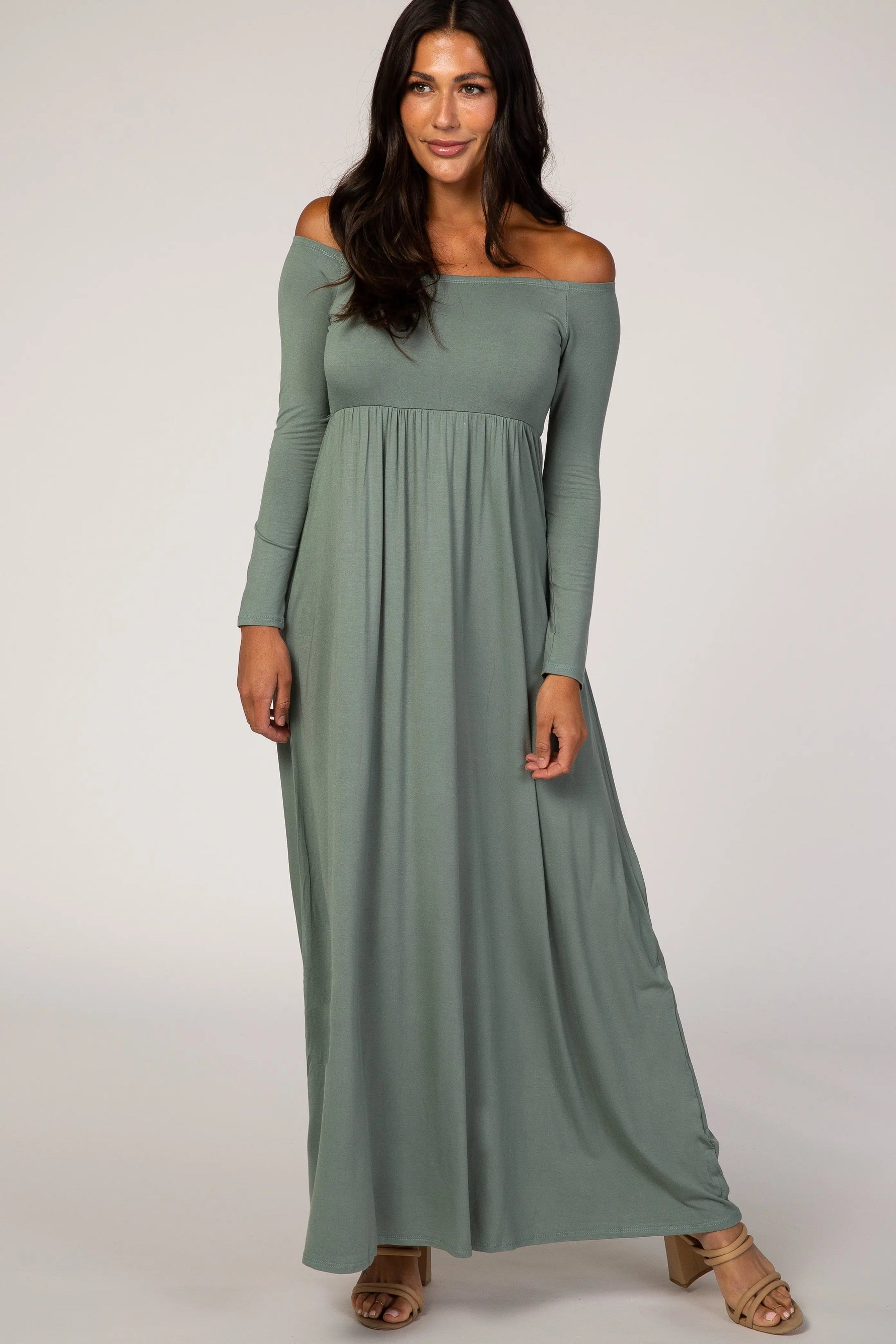 PinkBlush Sage Off Shoulder Long Sleeve Maternity Maxi Dress - 