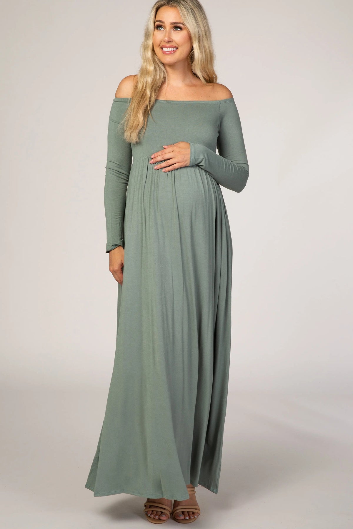 PinkBlush Sage Off Shoulder Long Sleeve Maternity Maxi Dress - 