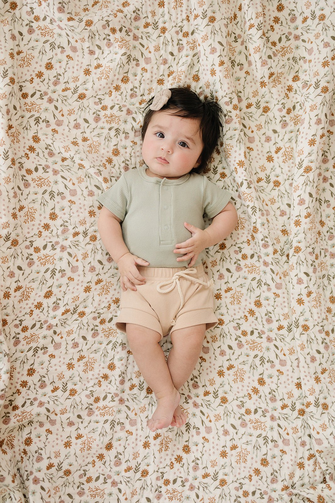 Mebie Baby Sage Organic Cotton Ribbed Snap Bodysuit for Babies - 