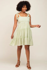 PinkBlush Sage Printed Sleeveless Tiered Dress with Self Tie Straps for Summer Events - 