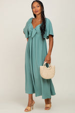 PinkBlush Sage Textured Dot Front Tie Ruffle Sleeve Maternity Midi DressEveretts Place