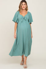 PinkBlush Sage Textured Dot Front Tie Ruffle Sleeve Maternity Midi DressEveretts Place