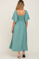 PinkBlush Sage Textured Dot Front Tie Ruffle Sleeve Maternity Midi DressEveretts Place