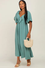 PinkBlush Sage Textured Dot Front Tie Ruffle Sleeve Midi Dress - 