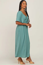 PinkBlush Sage Textured Dot Front Tie Ruffle Sleeve Midi Dress - 