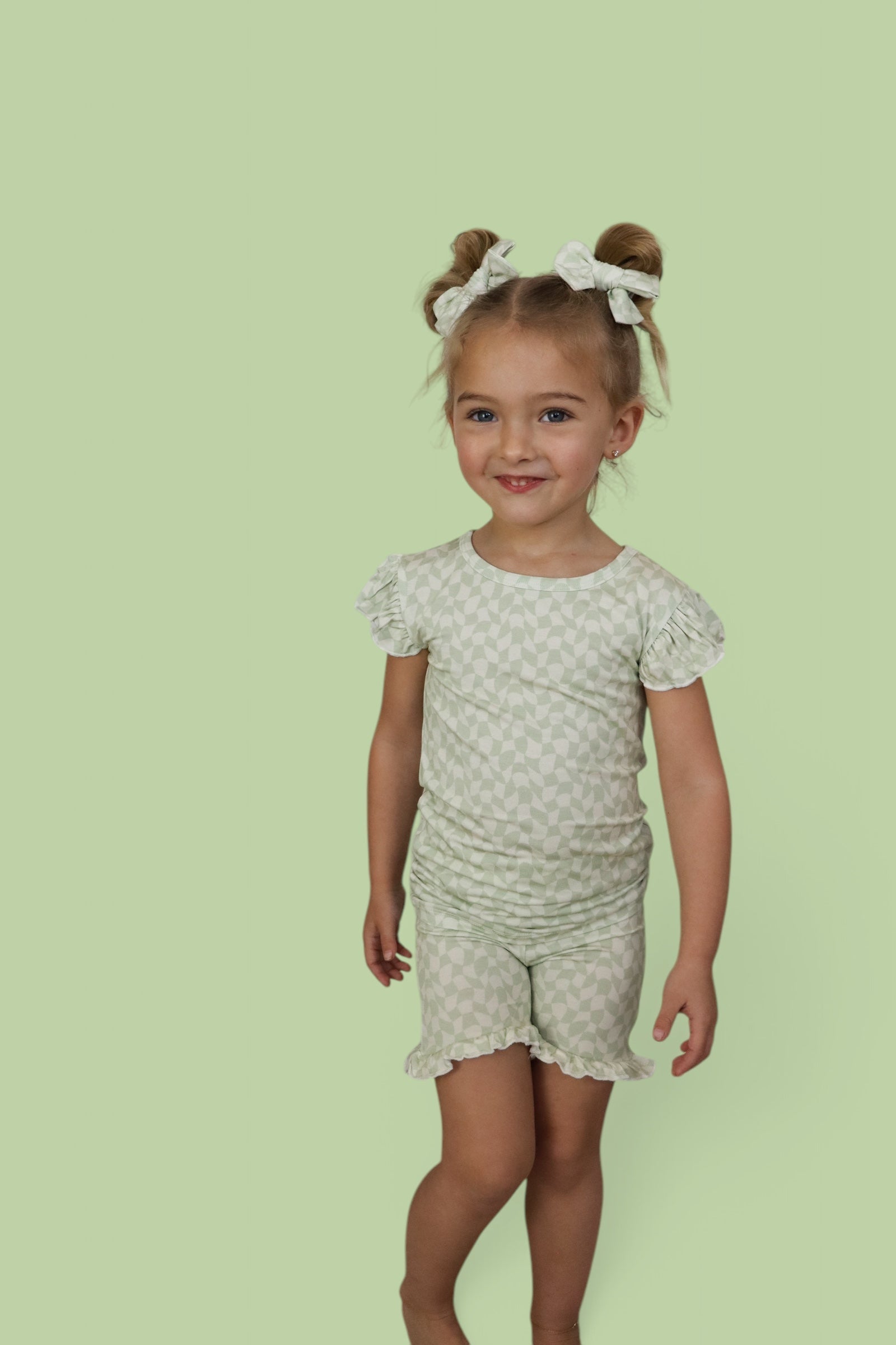 DREAM BIG LITTLE CO SAGE WAVY CHECKERS DREAM RUFFLE SHORT SETEveretts Place