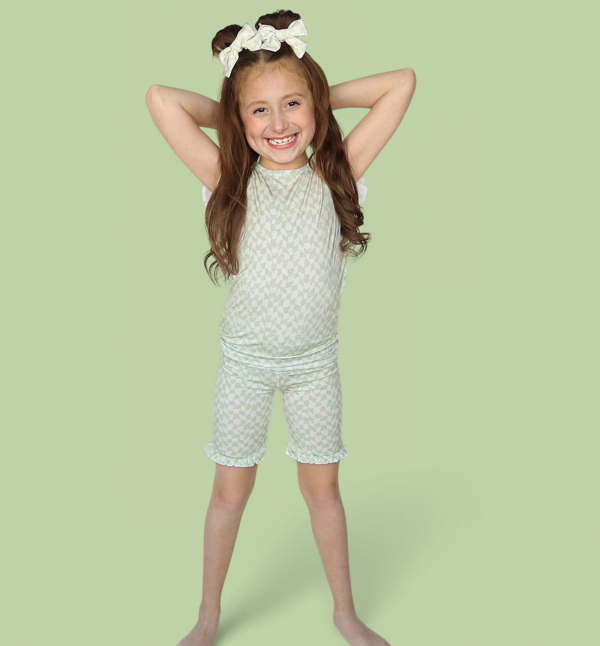 DREAM BIG LITTLE CO SAGE WAVY CHECKERS DREAM RUFFLE SHORT SETEveretts Place