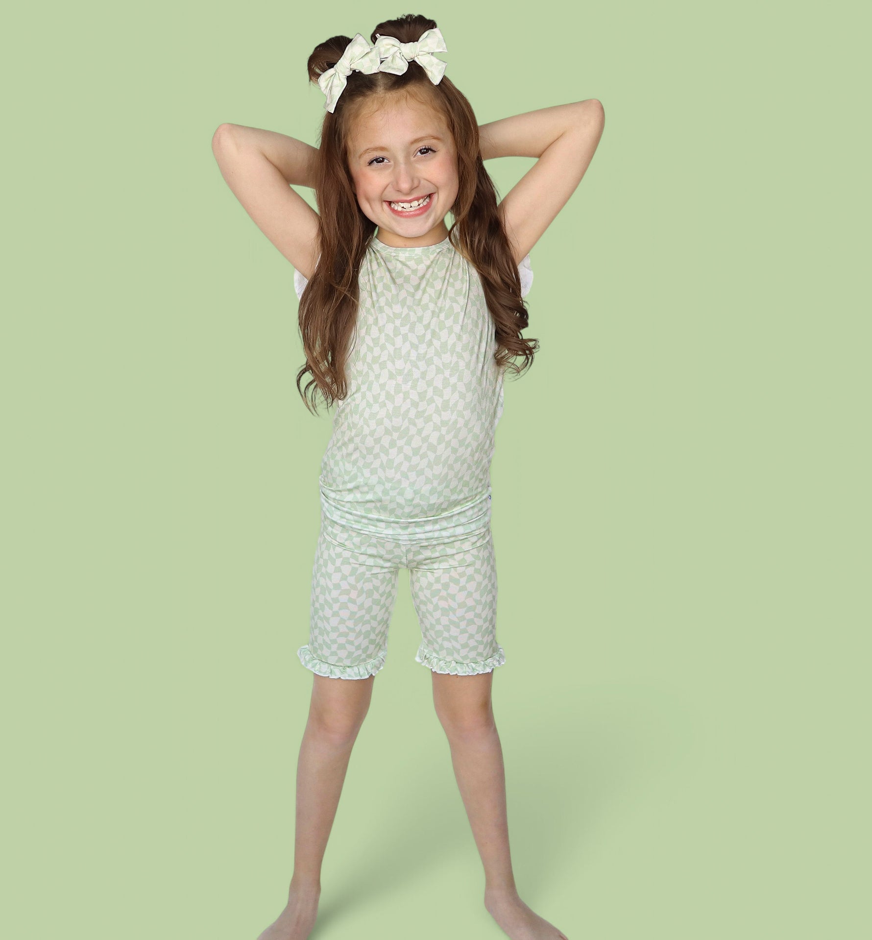 DREAM BIG LITTLE CO SAGE WAVY CHECKERS DREAM RUFFLE SHORT SETEveretts Place