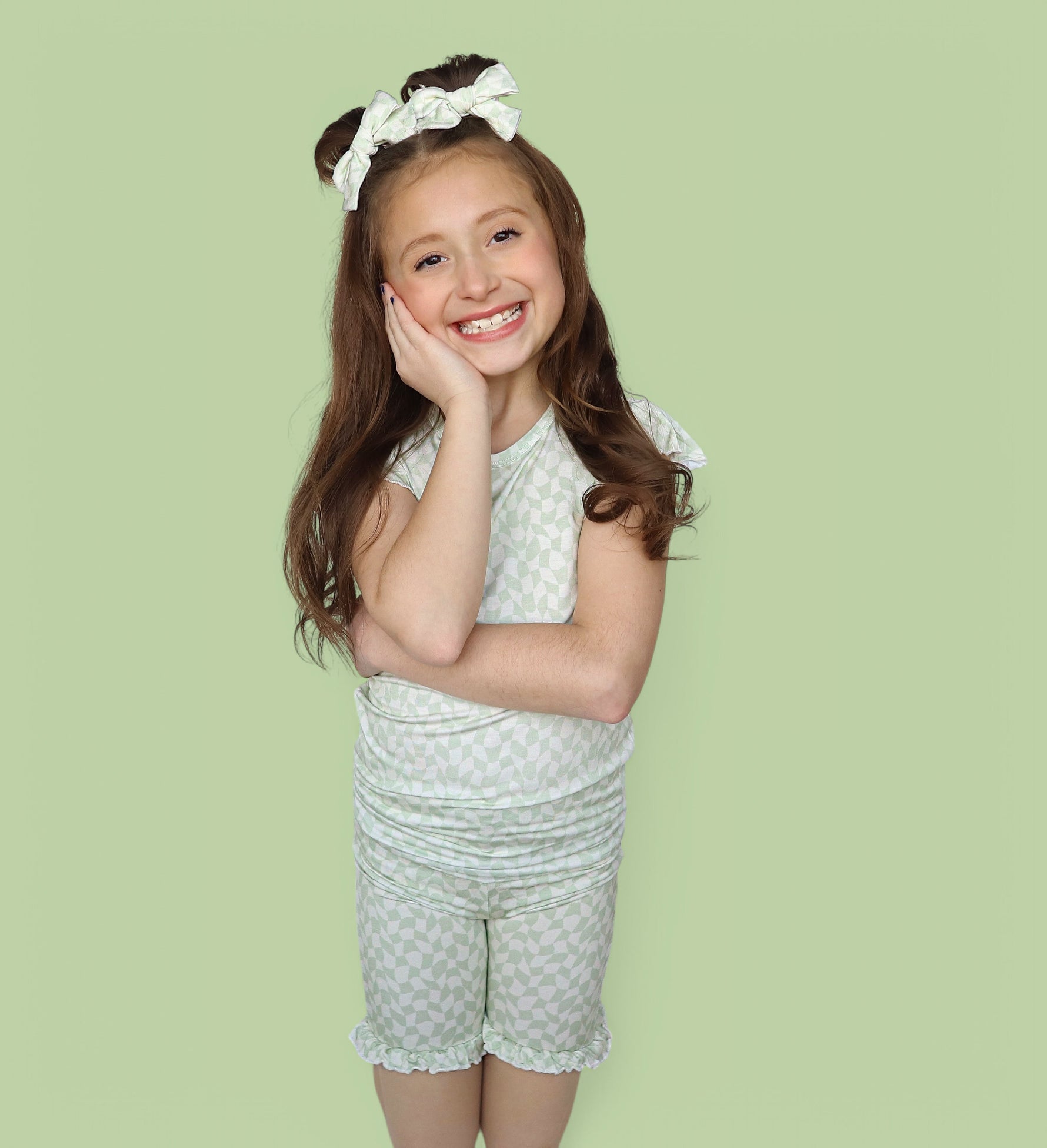 DREAM BIG LITTLE CO SAGE WAVY CHECKERS DREAM RUFFLE SHORT SETEveretts Place