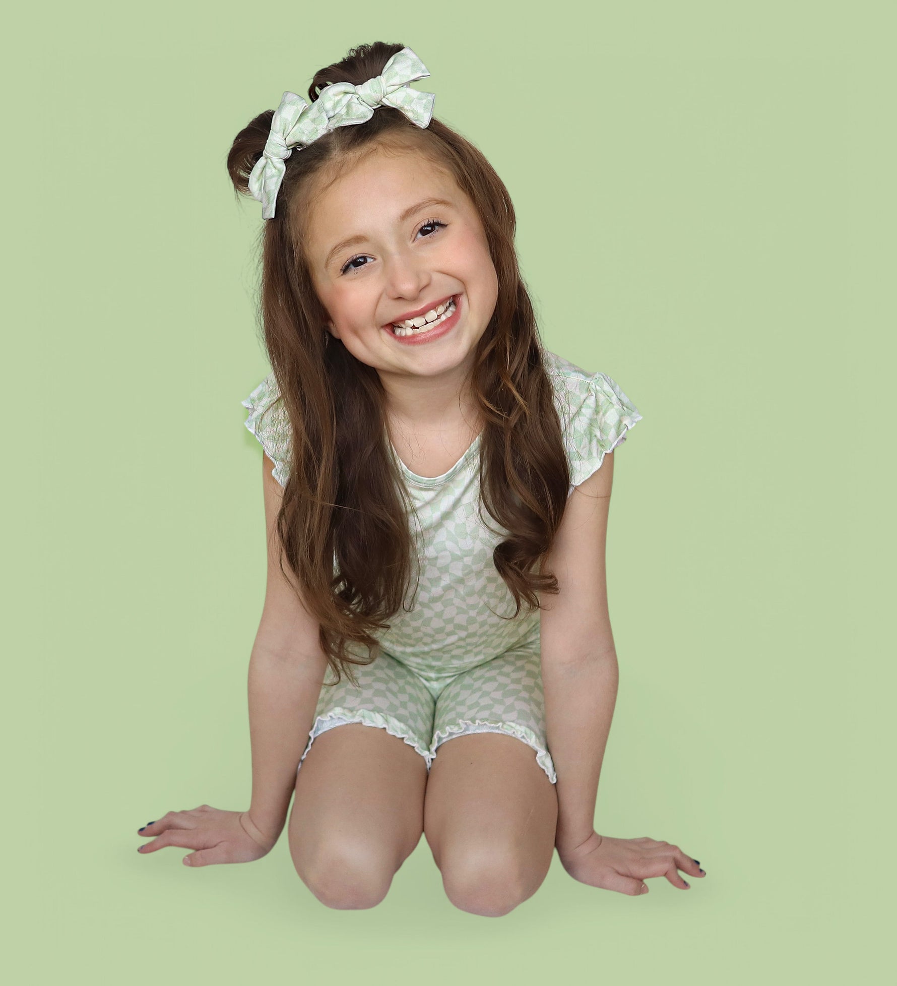 DREAM BIG LITTLE CO SAGE WAVY CHECKERS DREAM RUFFLE SHORT SETEveretts Place