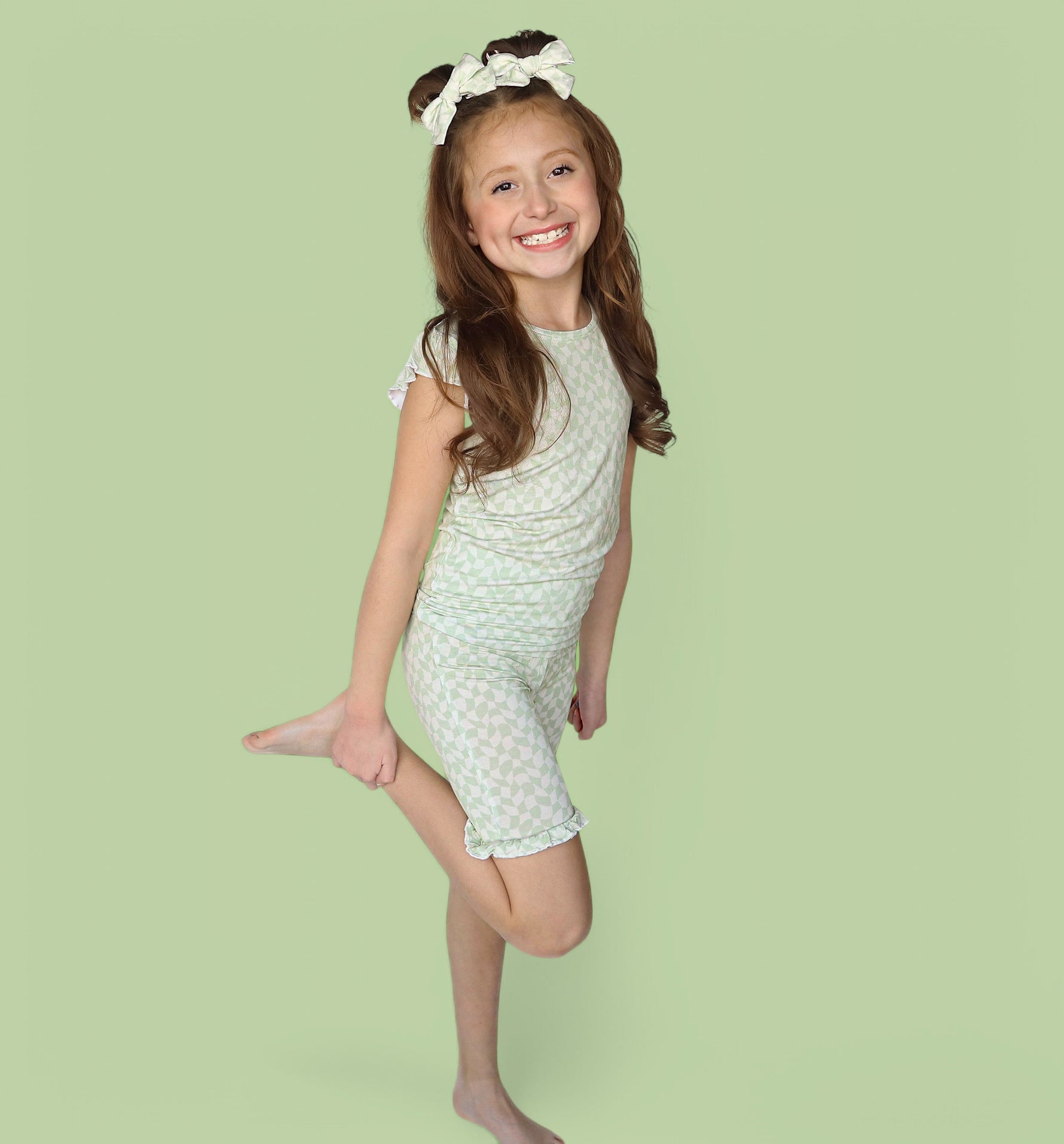 DREAM BIG LITTLE CO SAGE WAVY CHECKERS DREAM RUFFLE SHORT SETEveretts Place