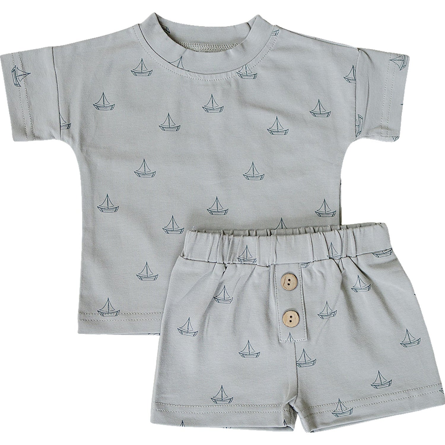 Mebie Baby Sailboat Button Short Set for Baby and Toddler Soft Cotton Spandex Blend - 