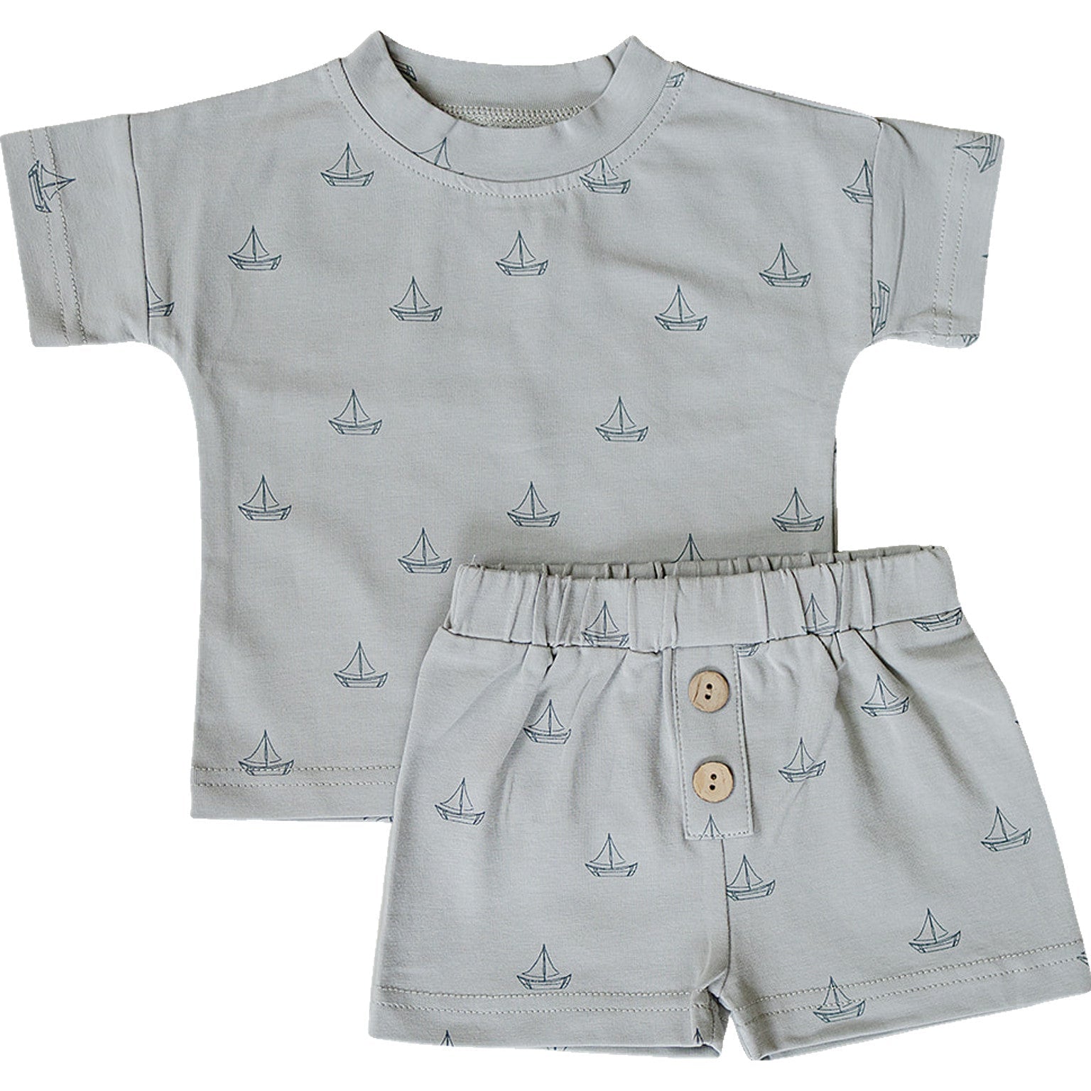 Mebie Baby Sailboat Button Short Set for Baby and Toddler Soft Cotton Spandex Blend - 