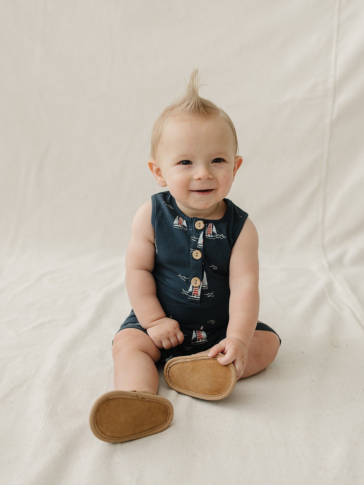 Mebie Baby Sailboat Print Romper For Toddlers Cotton Spandex Beach Daywear - 