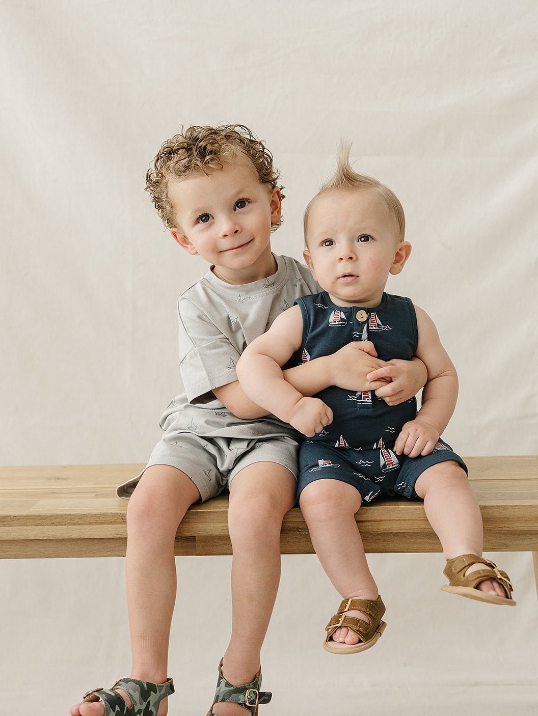 Mebie Baby Sailboat Print Romper For Toddlers Cotton Spandex Beach Daywear - 