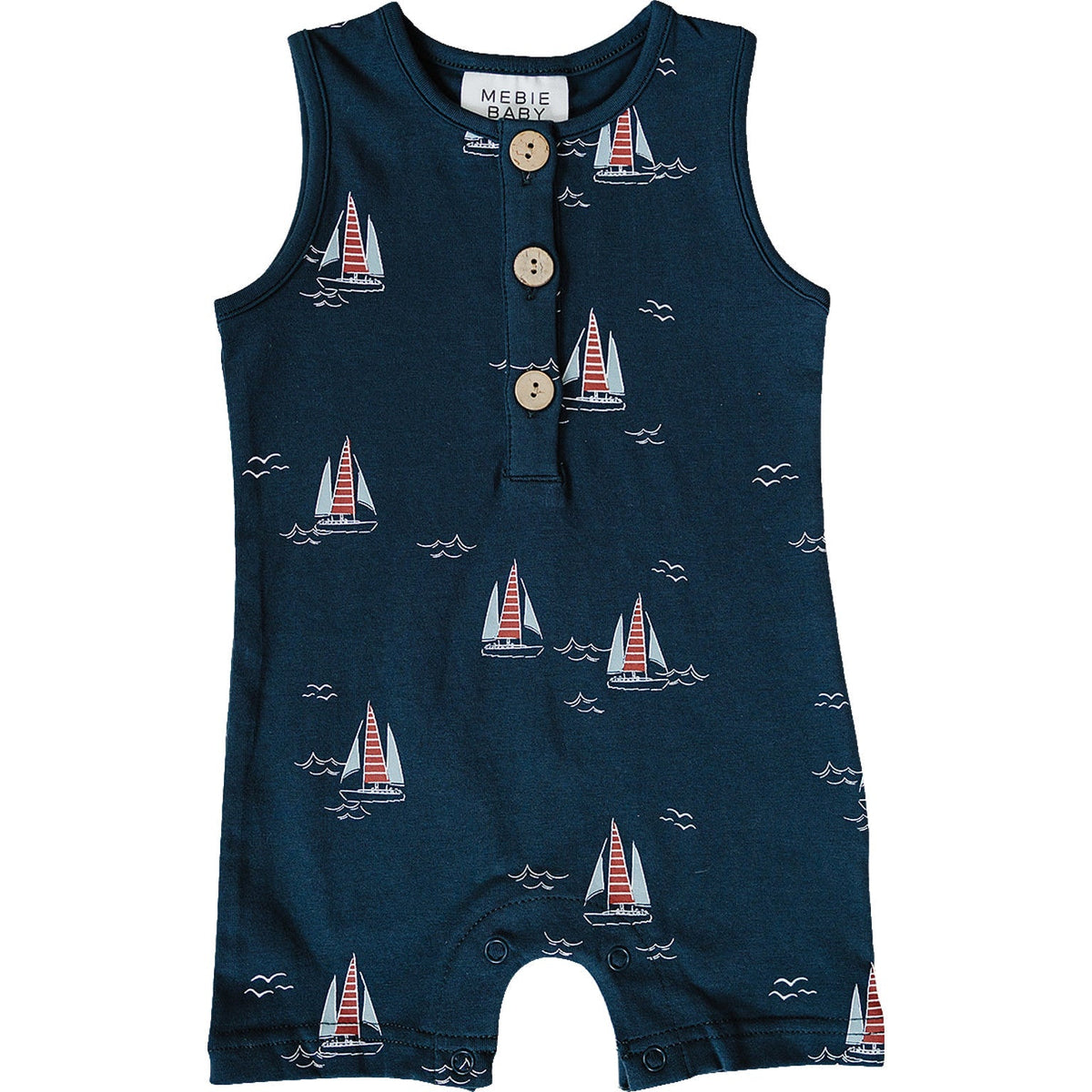 Mebie Baby Sailboat Print Romper For Toddlers Cotton Spandex Beach Daywear - 