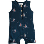 Mebie Baby Sailboat Print Romper For Toddlers Cotton Spandex Beach Daywear - 