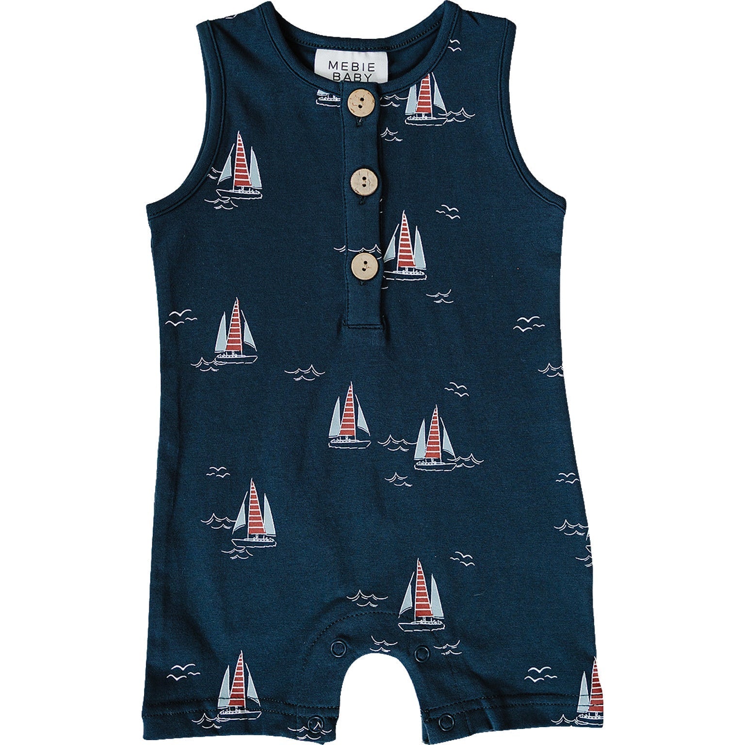 Mebie Baby Sailboat Print Romper For Toddlers Cotton Spandex Beach Daywear - 
