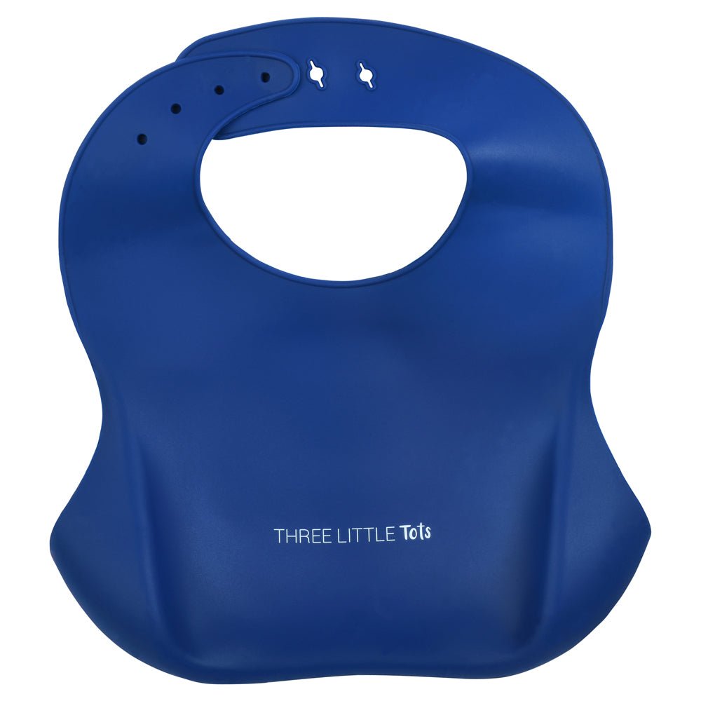 Three Little Tots Sailor Blue Silicone Bib with Crumb Catcher - 