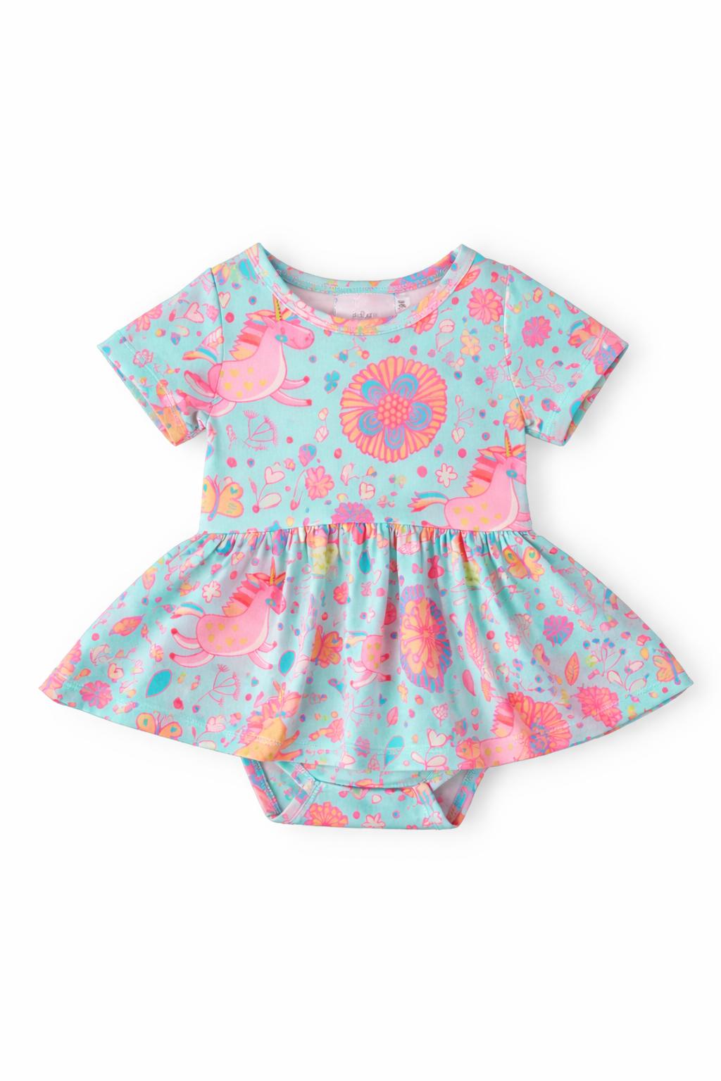 Mila & Rose ® SALE Blue Retro Unicorns S/S Twirl BodysuitEveretts Place