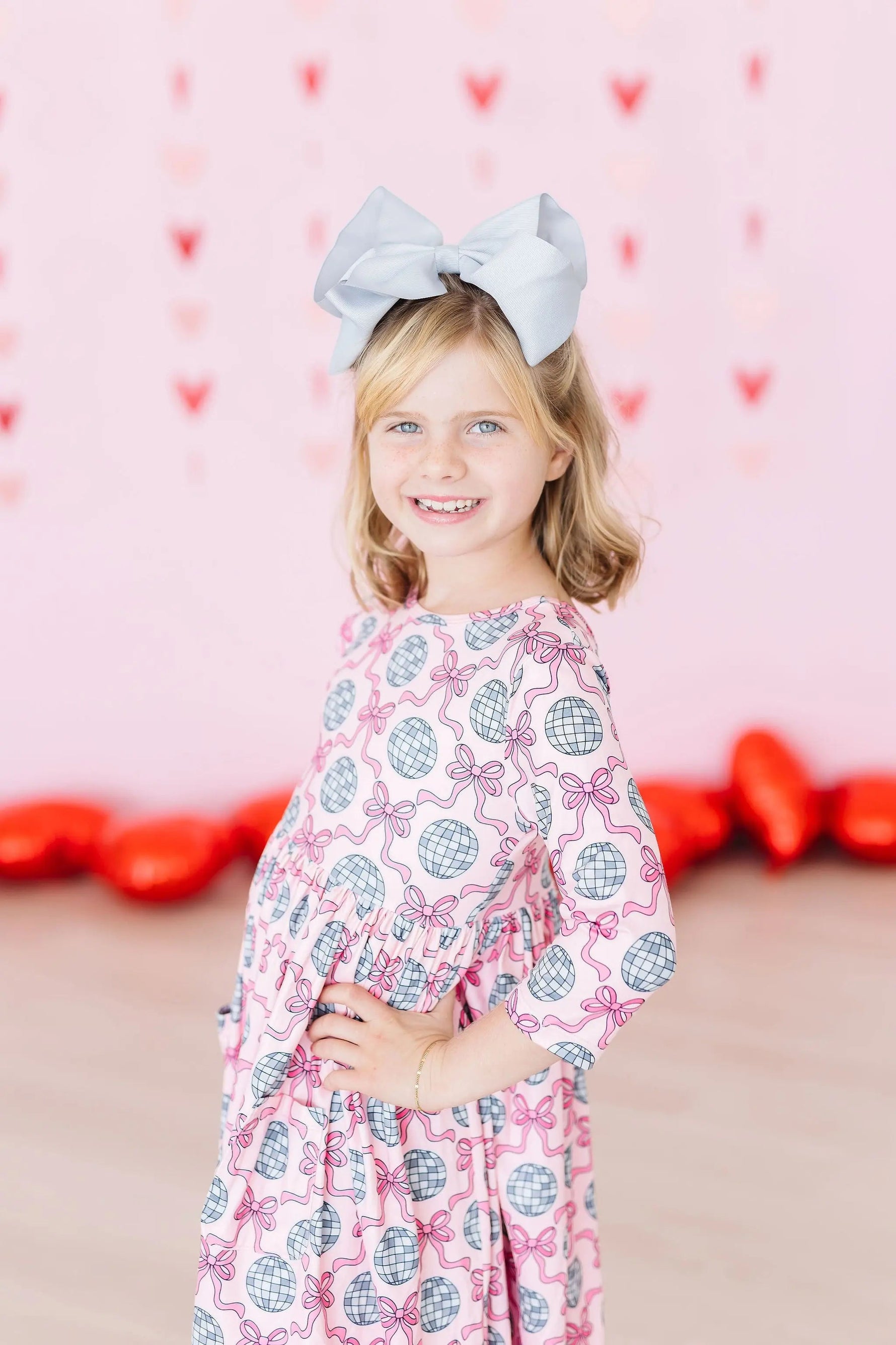 Mila & Rose ® SALE Disco Bows 3/4 Sleeve Pocket Twirl Dress - 