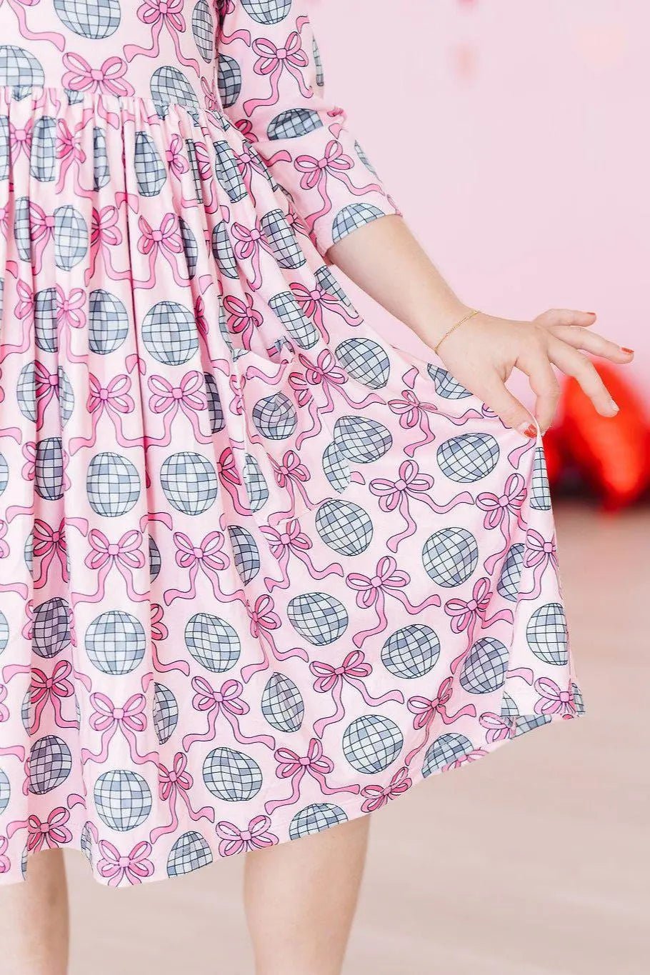 Mila & Rose ® SALE Disco Bows 3/4 Sleeve Pocket Twirl Dress - 