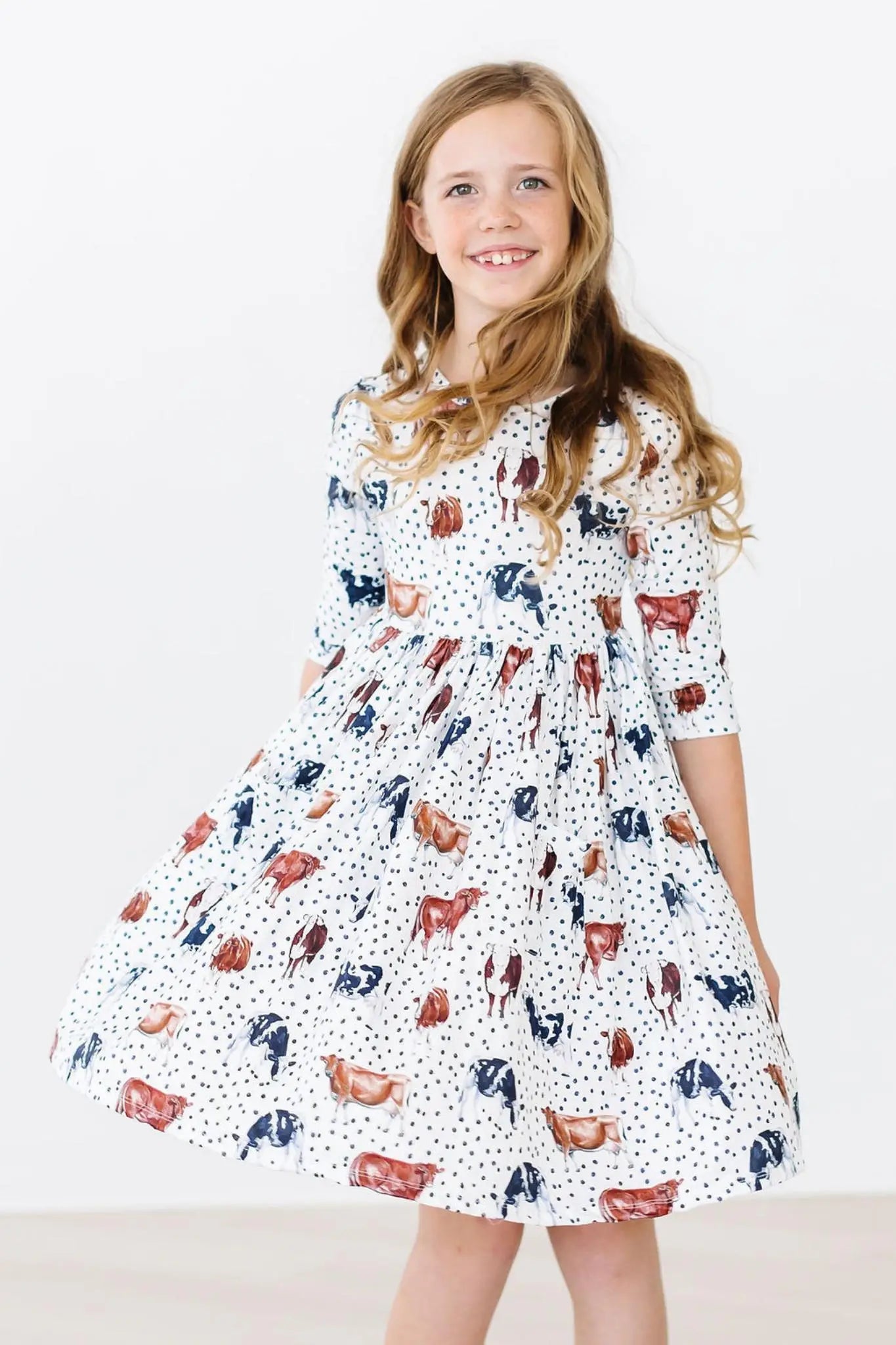 Mila & Rose ® SALE Moo Meadows 3/4 Sleeve Pocket Twirl Dress - 
