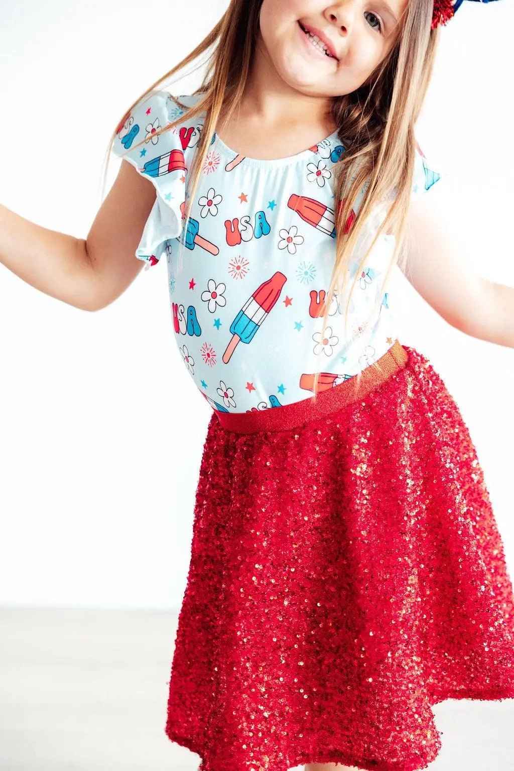 Mila & Rose ® SALE Proudly Patriotic S/S Flutter Sleeve Leotard - 