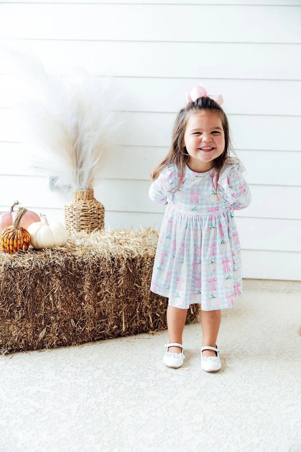 Mila & Rose ® SALE Pumpkin Picnic 3/4 Sleeve Ruffle Twirl Dress - 