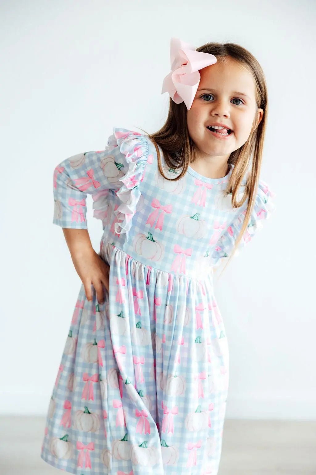 Mila & Rose ® SALE Pumpkin Picnic 3/4 Sleeve Ruffle Twirl Dress - 