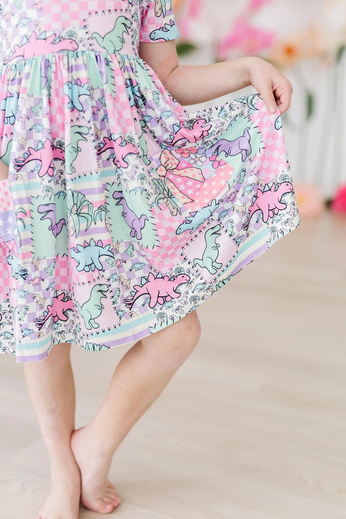 Mila & Rose ® SALE Quilted Dinos S/S Pocket Twirl Dress - 