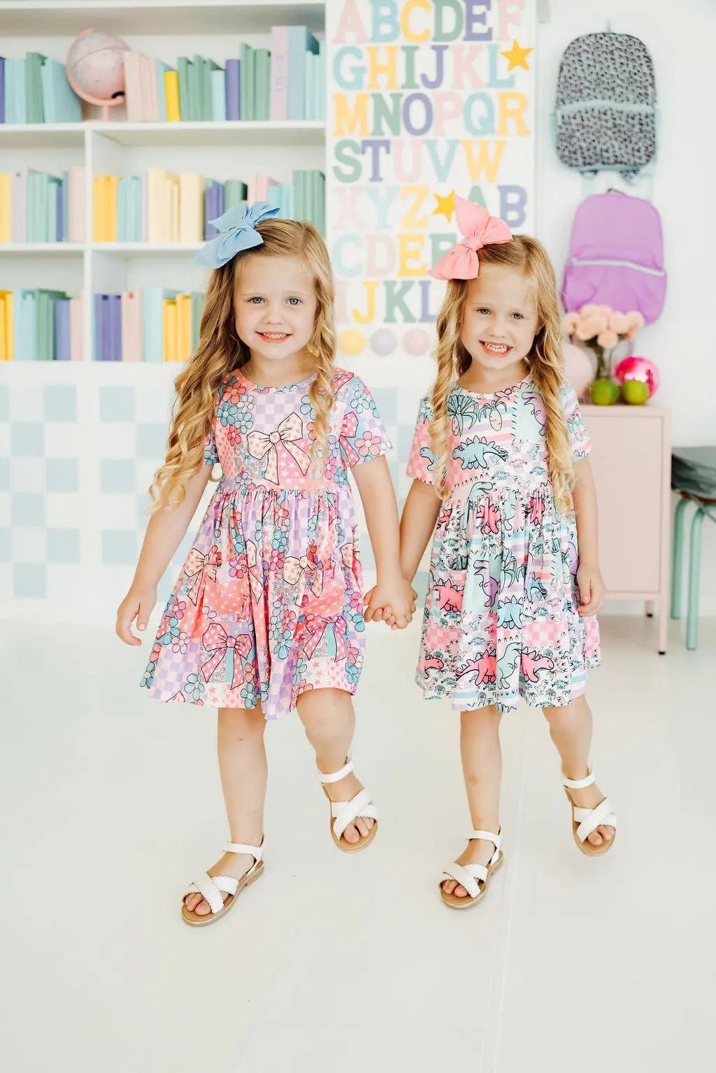 Mila & Rose ® SALE Quilted Dinos S/S Pocket Twirl Dress - 