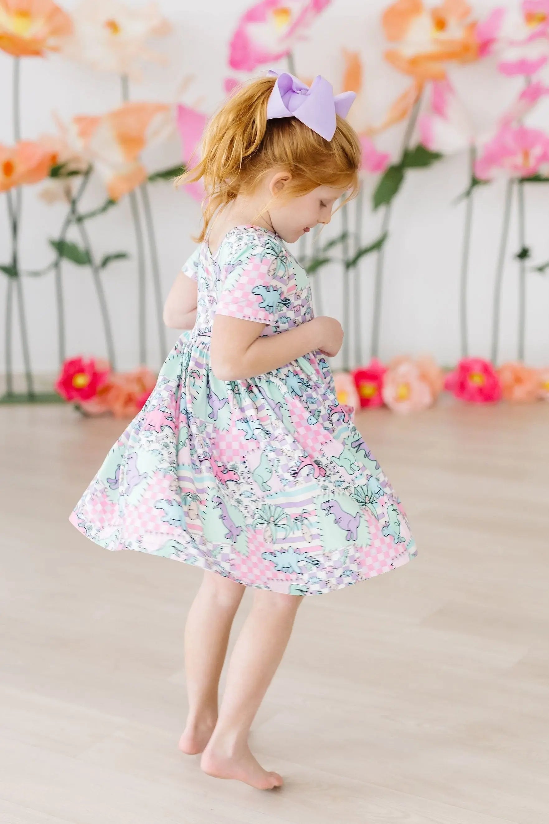 Mila & Rose ® SALE Quilted Dinos S/S Pocket Twirl Dress - 