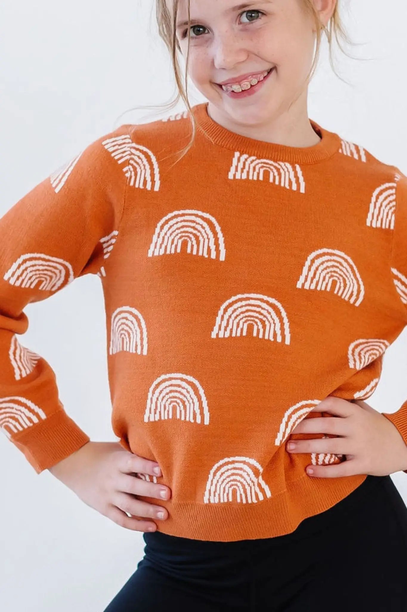 SALE Rainbows in Fall Sweater - Orange, Long-sleeved T-shirt, Woolen, Wool, Active Shirt | Everetts Place
