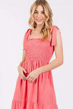PinkBlush Salmon Smocked Tie Strap Tiered Midi Dress - 