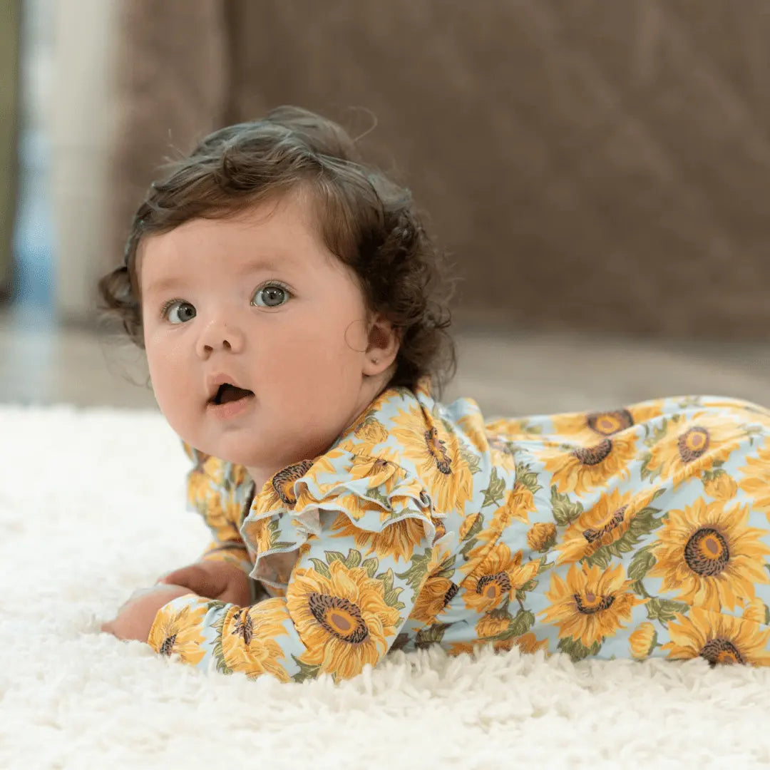 Sweet Bamboo Sammy's Sunflower Flutter Sleeve Romper - 