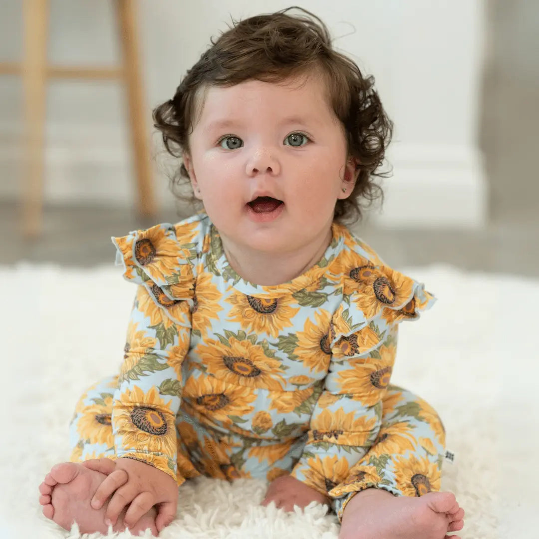 Sweet Bamboo Sammy's Sunflower Flutter Sleeve Romper - 